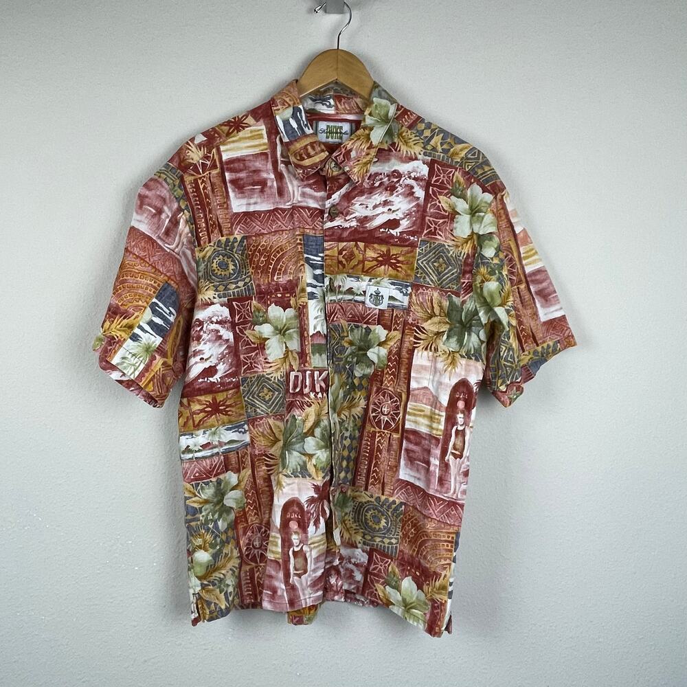 Duke Kahanamoku‎ Vintage Hawaiian Shirt Short Sleeve Wooden Buttons XL
